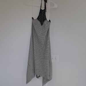 Black and White Striped Halter Dress